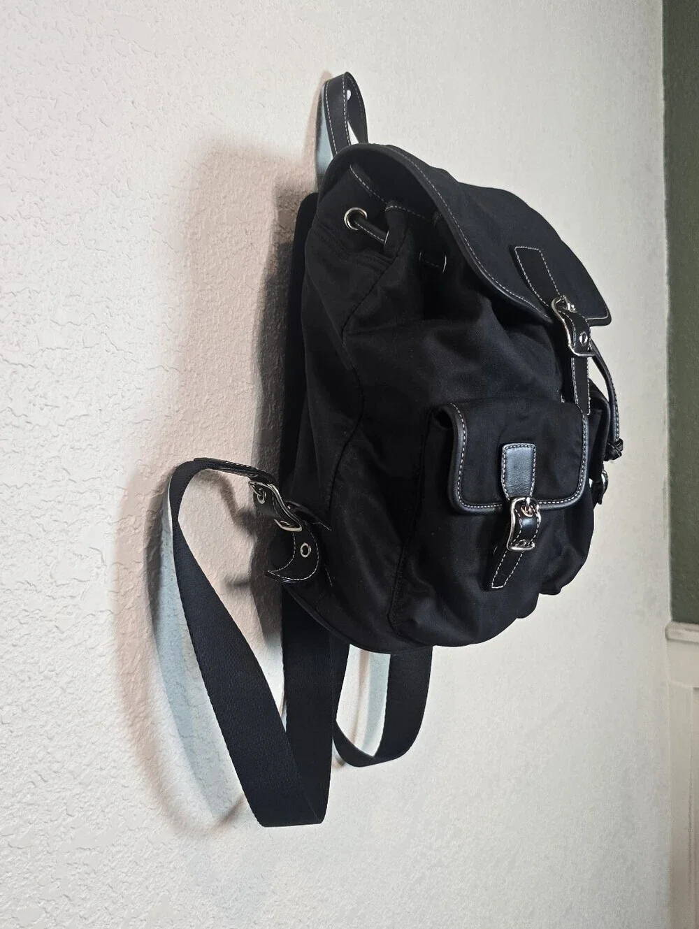 Vintage COACH Black Nylon Leather Trim Backpack Bag 4290